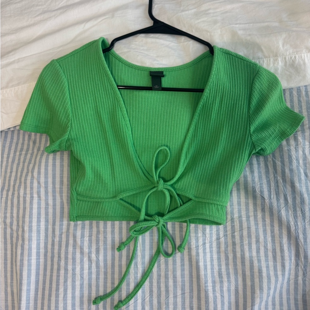 Green Tie-Front Crop Top